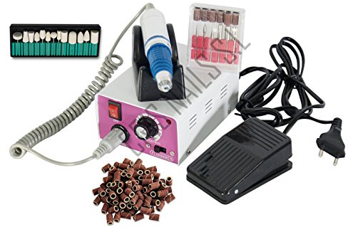 Crisnails® Torno de Uñas Profesional para Manicura y Pedicura 25.000rpm, Incluye 13 Puntas y 20 Cilindros