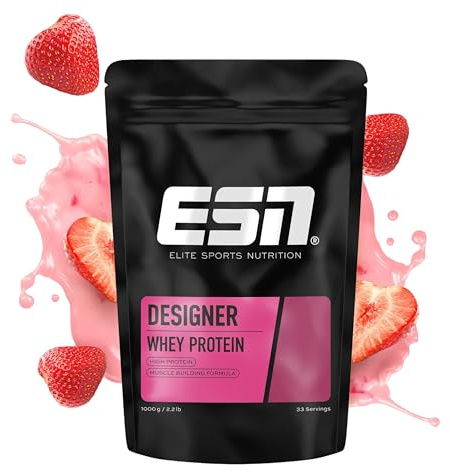 ESN Designer Whey Protein Pulver, Strawberry, 1 kg | Bis zu 23 g Protein pro Portion, ideal zum Muskelaufbau und -erhalt, made in Germany
