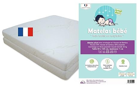 Easy Dort - Matelas Pliant Bébé 60 x 120 cm - Housse en Bambou | pour lit 60x120 cm à Votre Choix | Epaisseur 7 cm | Facilement Pliable | Oeko tex® | sans substances nocives | Blanc