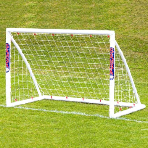 SAMBA garden football goal (choose your size), UK made, premium uPVC locking frame, all weather, extra thick net