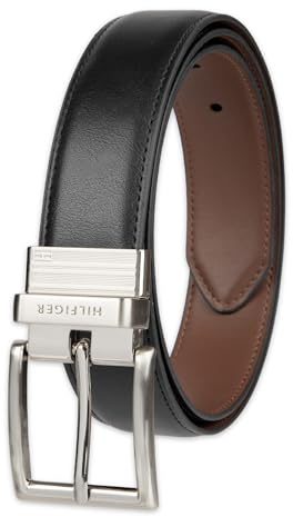 Tommy Hilfiger wendbarer Ledergürtel – Casual für Herren Jeans mit doppelseitigem Riemen und silberfarbener Schnalle
