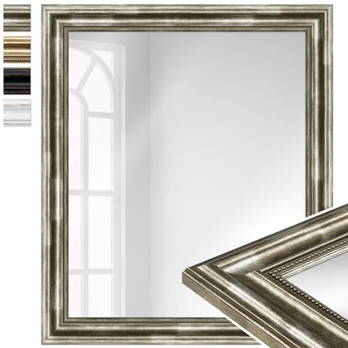 WANDStyle großer Spiegel Silber, großer Wandspiegel Vintage 60x70 cm | Barock Spiegel, Hängespiegel groß, Badspiegel Holz, Flurspiegel Wand, Standspiegel, H550 - Made in Germany