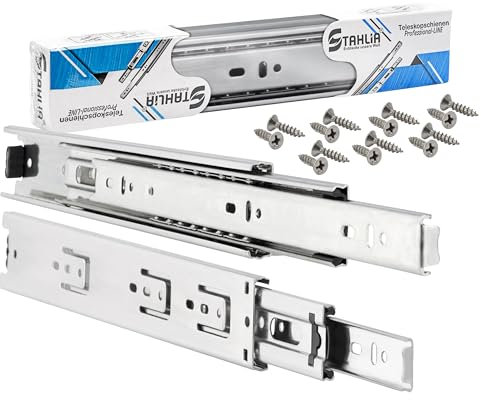 Stahlia Schubladenschienen VOLLAUSZUG 45mm (2 Stück) Teleskopschiene 350mm Länge Auszugsschienen Rollenauszug Schubladenauszüge Schubkastenauszug
