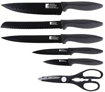 Bergner Osaka Set de 5 Cuchillos y Tijeras, Acero Inoxidable, Negro, 1 cm