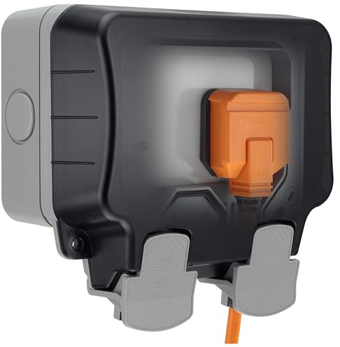 BG Electrical WP24-01 Double Outdoor Weatherproof Unswitched Socket, IP66 Rated, 13 Amp, Grey