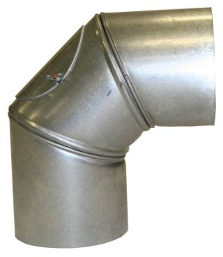 Kamino Flam Bogenknie silber mit Tür, Winkel von 90°, Abgasrohr aus feueraluminiertem Stahl, rostfreier Rohrbogen, geprüft nach Norm EN 1856-2, Durchmesser: ca. 130 mm