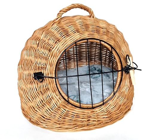 Tigana - Korbhöhle Transportkorb Transporthöhle Katzenhöhle aus Weide 45 cm Natur (+ Kissen)