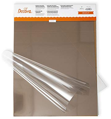 DECORA, 0160720 PVC-Folien für Lebensmittel, Nützlich zum Auskleiden von Springformen und Edelstahlringen, Perfekt für die Herstellung von Halbgefrorenem oder Schokoladendekorationen, Packung mit 10
