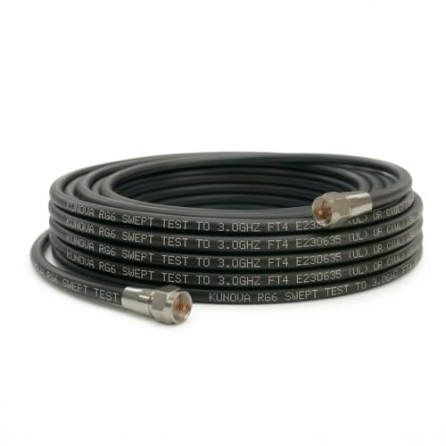 KUNOVA 100 FT RG-6 Coaxial Cable RG6 3.5 Ghz with Weather-Sealed Rubber O-Ring and Compression Connectors UL cUL CMG High Speed Internet, Broadband Digital CATV TV Aerial, Satellite Extension Cable