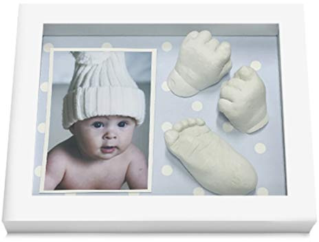 Kit De Marco Y Alginato Moldes Para Hacer La Huella Del Bebe En 3d, Regalos Para Niño Recien Nacido, Baby Shower, Día del Padre, Un Recuerdo De Su Primer Año (LUNARES AZULES, 20 x 5 x 25 cm)