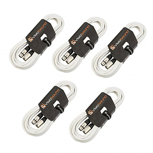 Male to Female XLR Mic Lead Balanced Microphone Cable 5 Pack (White, 10m) | 5 x Noiseless OFC Balanced Microphone, Signal, Audio, Patch Cable / 9 Colours