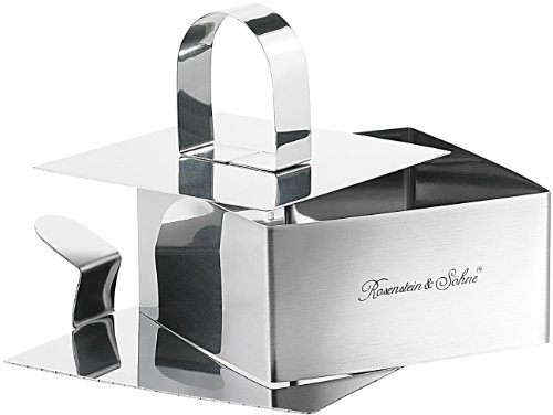 Rosenstein & Söhne Dessertringe-Sets: Speisering eckig, 3-tlg., mit Heber und Stampfer (Multi-Servierringe, Dessert-Ausstecher, Backblech)