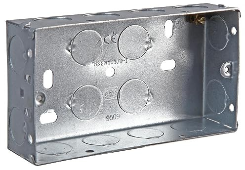 Merriway BH04062 35mm (1.3/8 inch) Depth Double 2-Gang Metal Flush Mount Back Pattress Box , Grey