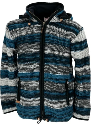 GURU SHOP Chaqueta de punto forrada acogedora, chaqueta de lana jaspeada, chaqueta Nepal, antracita, hombre, Modelo 15, L
