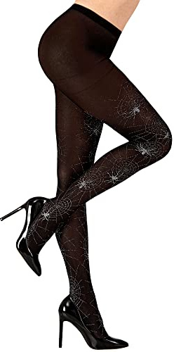 W WIDMANN MILANO Party Fashion – strumpbyxor, svart, med glitter, spindelnät och spindel, halloween