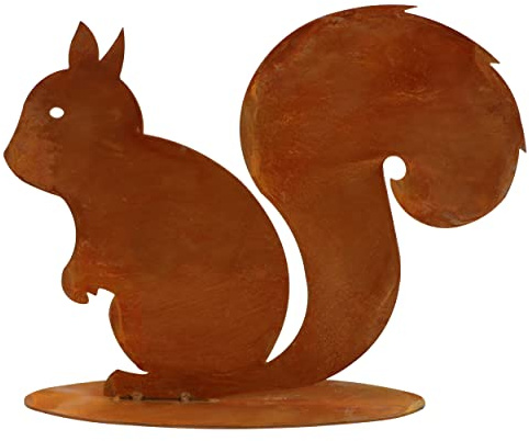 Rostikal Eichhörnchen 20,5 cm Edelrost Figur auf Bodenplatte – Herbstdeko Outdoor Gartendeko Rost Metall Dekofigur für draußen Garten Terrasse Balkon Rostdeko