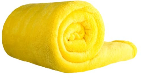 Clinotest XL Kuscheldecke flauschig 150x220cm - Kochfest ohne Einlaufen oder Fusseln - warme Wohndecke in Gelb - auch als Sofadecke, Tagesdecke, Microthermaldecke, Fleecedecke nutzbar im Winter