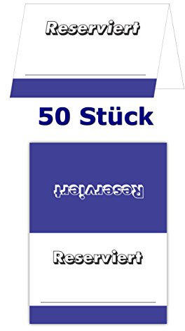 50 Stück neutrale Tischkarten Tischaufsteller reserviert Namenskarte blau TK-104 Gastronomiekarten zur Reservierung der Tische ihrer Feier für einzelne Plätze mit Namen zum Personalisieren, Platzkarten Platzkartenhalter