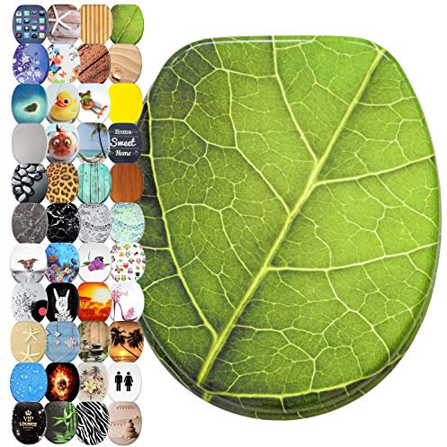 Sanilo WC Sitz mit Absenkautomatik, viele schöne Toilettendeckel zur Auswahl, hochwertige und stabile Qualität aus Holz (Blatt)