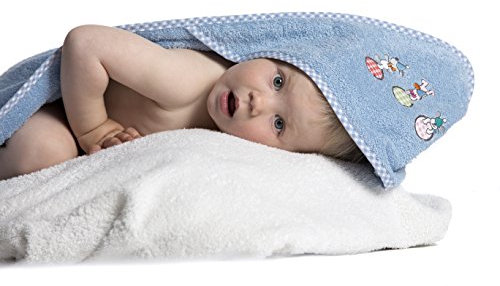 ZOLLNER Baby Kapuzenbadetuch, Kapuzenhandtuch, 100x100 cm, Baumwolle, blau