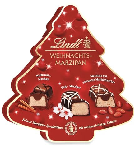 Lindt Schokolade | Weihnachts-Marzipan Pralinen Tanne | 175g | 18 edle Pralinés in 3 weihnachtlichen Sorten mit Edelmarzipan | festliche Pralinenmischung in edler Verpackung zur Weihnachtszeit