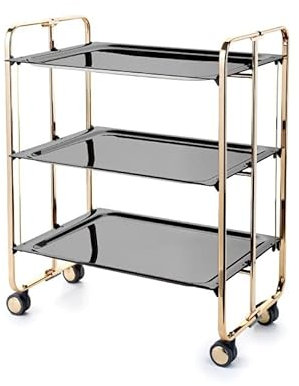 DON HIERRO - Servierwagen klappbar, Bauhaus, 3 Böden. Goldenem Rahmen-Schwarz