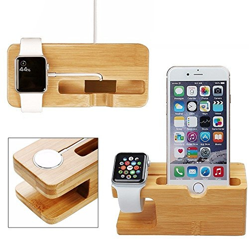 XPhonew Bambus Ladestand Aufladung Docking Station/Cradle/Halter/Ladegerät Stand/Handy Halterung für iPhone 14 13 12 11 Por Max XS XR X Apple Watch 2 3 4 iWatch Samsung Smartphones