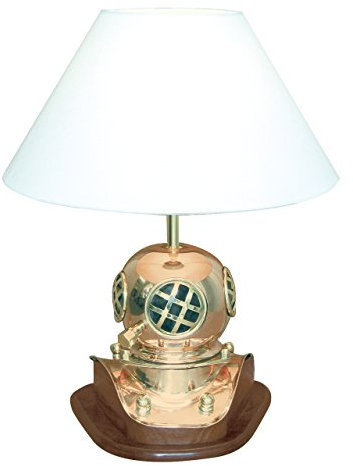 Lampe - Taucherhelm Kupfer, Messing & Holz - perfekt für die maritime Dekoration