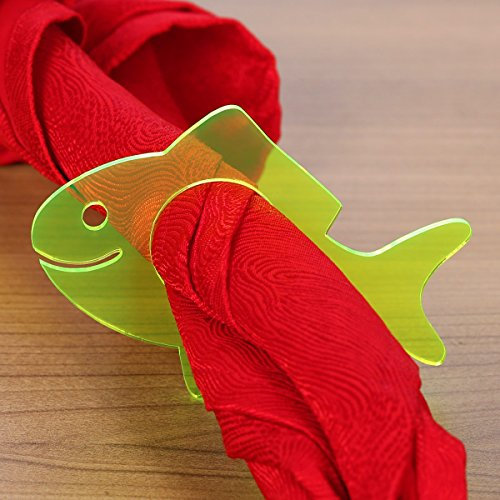 Bütic GmbH Plexiglas® 6er Set Serviettenringe neongrün Neonorange neonrot Serviettenhalter, Motivauswahl:Fisch - 6er Set, Farbauswahl:neongrün transparent