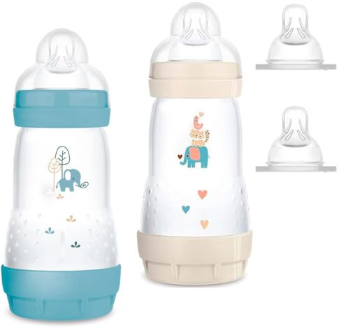 MAM Anti-Colic Bottles 260 with Teat Size 1 & 2, Neutral Pack of 2, Sold in Foreign Language