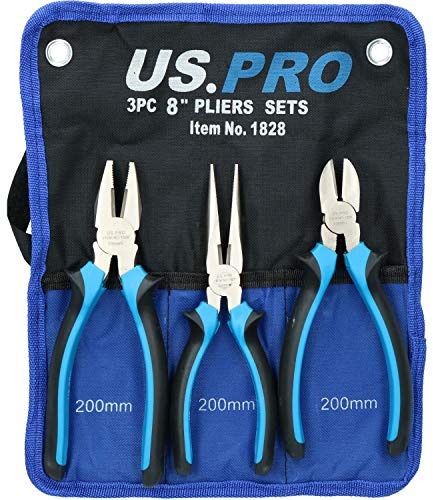 8 / 200mm Plier Pliers Set Combination Long Nose Cutters Soft Grip Handles 3pc