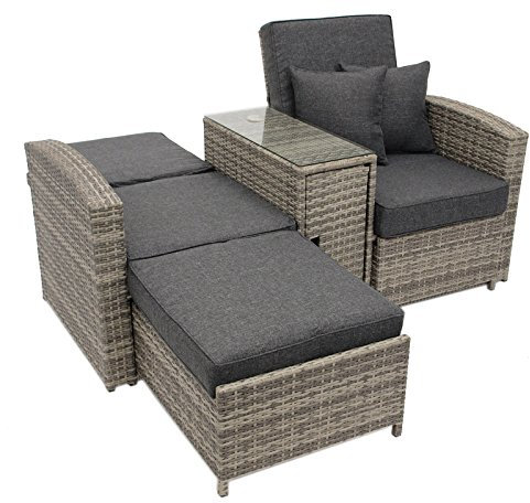 DEGAMO Doppel-Funktionsliege Gartensofa Gartenliege Matera, Aluminiumgestell + Polyrattangeflecht grau Bicolor, Polster grau, Rückenteile verstellbar, Outdoor