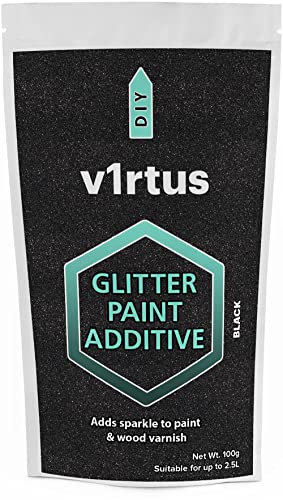 v1rtus Glitter Paint Additive - Black | Metallic Flakes for Adding Sparkle to Paints & Wood Varnish | Add to Emulsion, Acrylic & Latex for Indoor Sparkly Walls | 100 g