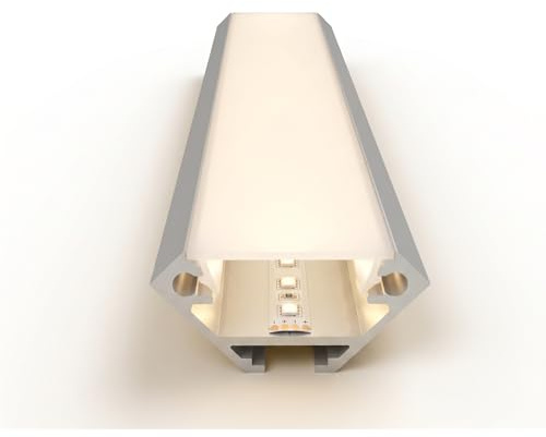 Led-Gigant Aluminium Eckprofil V2 2 Meter mit Opale Abdeckung 2000mm Weiß Pulverbeschichtigt f. streifen/strips