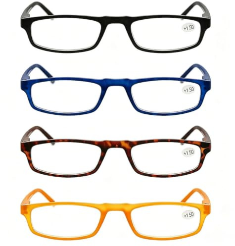 MODFANS 4 Pack Lesebrille Herren/Damen,Gute Brillen,Hochwertig,Komfortabel,Rechteckig,Super Lesehilfe,fur Manner und Frauen