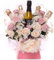 Personalised Prosecco, Chocolate and Candle Bouquet Created Using Candle Pink Silk Rose and Fererro Bouquet with Prosecco