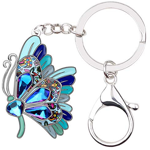 BONSNY Alliage D'Émail Strass Floral Mignon Papillon Insecte Porte-Clés Bijoux Cadeaux pour les Femmes Clés de Voiture de la Femme Portefeuille Charms Accessoires