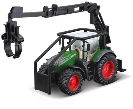 Bburago Traktor Fendt 1050 Vario mit Holzgreifer: Spielzeugtraktor mit Schwungrad-Antrieb, beweglicher Holzgreifer, abnehmbare Fahrerkabine, ab 3 Jahren, grün (18-31670)