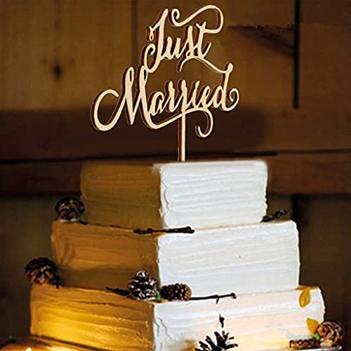 Just Married Cake Toppers,Hochzeit Kuchen Topper Holz Tortentopper für Party Hochzeitsgeschenk Jahrestag Kuchen Dekoration