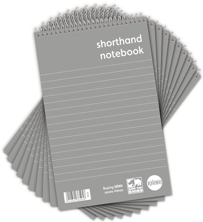 Rhino Shorthand Notebook, 160-Page / 8mm Lined Notepad, 10-Pack, Reporters Spiral Notebook, Wirebound Writing Pad