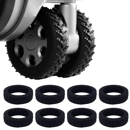 ANBOO Juego de 8 fundas de silicona para ruedas de equipaje, antideslizantes, resistentes al agua, para sillas de oficina y la mayoría de ruedas giratorias (negro)