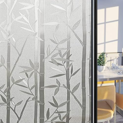 Fensterfolie Sonnenschutz 45 x 500 cm Wärmeisolierung Reflektierende Anti UV Milchglasfolie Selbstklebend Ohne Kleber Glasdekorfolie für Büro Und Haus, Bambus