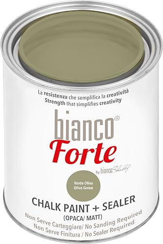 Bianco Forte - Olivgrün - (1L) - 2-in-1 Kreidefarbe & Versiegelung: Hochbeständige Farbe für Möbel, Schränke, Wände & Türen – Schnelltrocknend, Innen/Außen, Mattes Finish, Einfache Anwendung