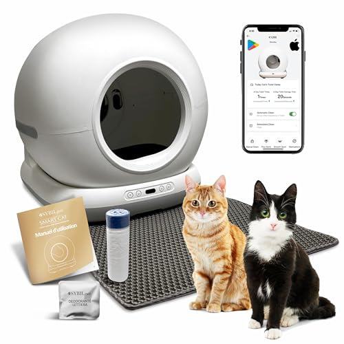 SYBILPET Lettiera Gatto Autopulente Automatica, Antiodore, Capacità Massima 72L con Monitoraggio App e Deodorante Sostituibile per un Ambiente Fresco e Privo di Odori.