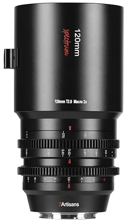 7artisans 120mm T2.9 Makro 2X Cine Objektiv, Vollformat, 270° erweiterter Fokuswinkel, 2-fache Vergrößerung, T2.9 helle Blende, Kompatibel mit Sony E-Mount FX A1 A9 A7M