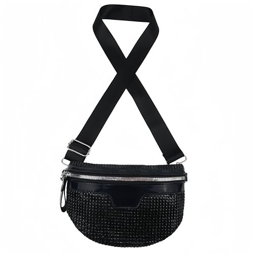 Mervokl Bauchtasche Damen Tasche Umhängetasche Schwarz Klein Handtasche Elegant Schultertasche Crossbody Bag Stylisch Gürteltasche für Party Festival Freizeit Date