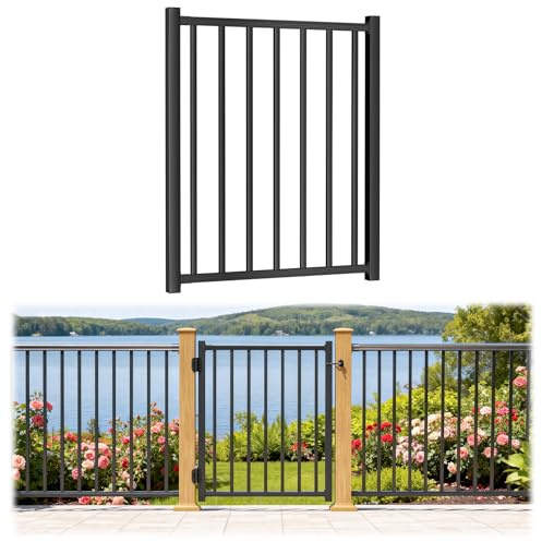 Egadis 3ft.W Aluminum Deck Gate Kit for 42in Railing, Cuttable Outdoor Gate with Black Textured AAMA 2604 Powder-Coat Finish, Easy DIY for Deck, Patio, Porch, Yard (No Hinge & Lock)
