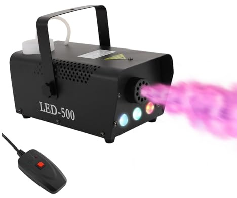 Nebelmaschine, Handnebelmaschine 500W mit RGB-LED Beleuchtung, Fernbedienung und Stabilen Füßen Nebelmaschine Mini für Bühne, Party und Halloween