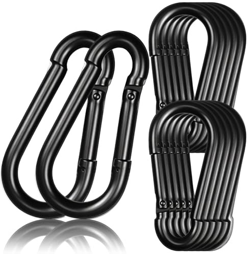 Lot de 12 mousquetons robustes M10 en acier galvanisé noir, résistant à la rouille pour hamac, camping, randonnée, pêche, balançoire