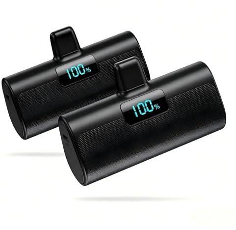 [2 Paquet] Batterie Externe pour iPhone, 5200mAh Mini Power Bank 20W PD Charge Rapide Chargeur Externe avec Écran LCD, Ultra-Compact Batterie Portable pour iPohone 14/13/12/11/XR/X/8/SE(Noir+Noir)
